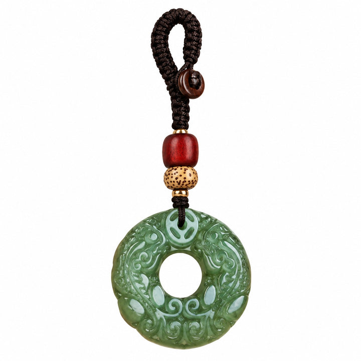 Dark Green Jade crystal keychain for luck and prosperity - Wildlings Crystals