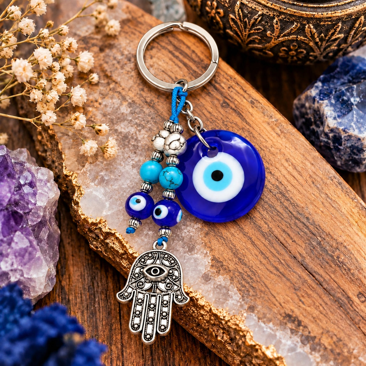 Hamsa Hand Evil Eye Beaded Keychain - Wildlings Crystals South Africa