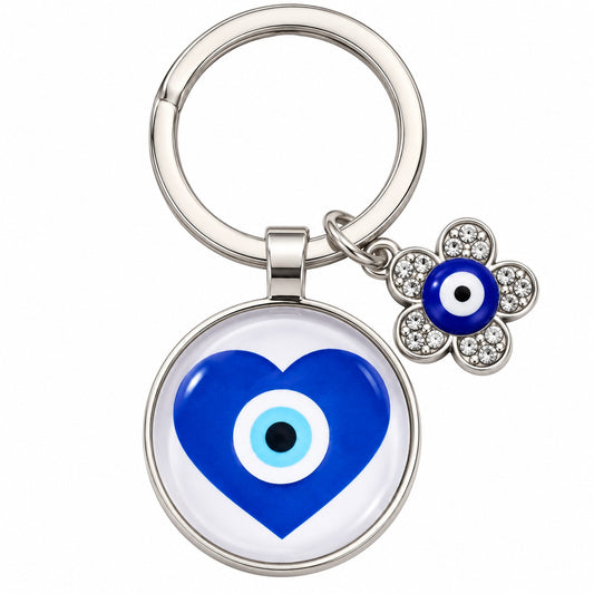 Turkish Evil Eye Heart Keychain - Wildlings Crystals South Africa