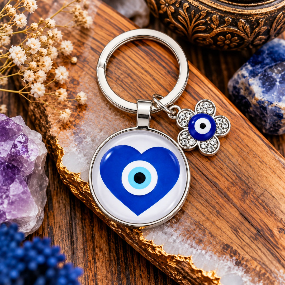 Turkish Evil Eye Heart Keychain - Wildlings Crystals South Africa