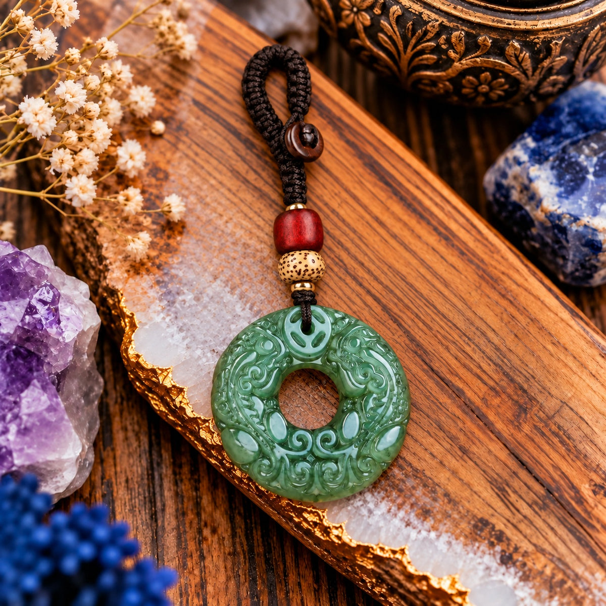 Lucky Dark Green Jade keychain - Wildlings Crystals South Africa