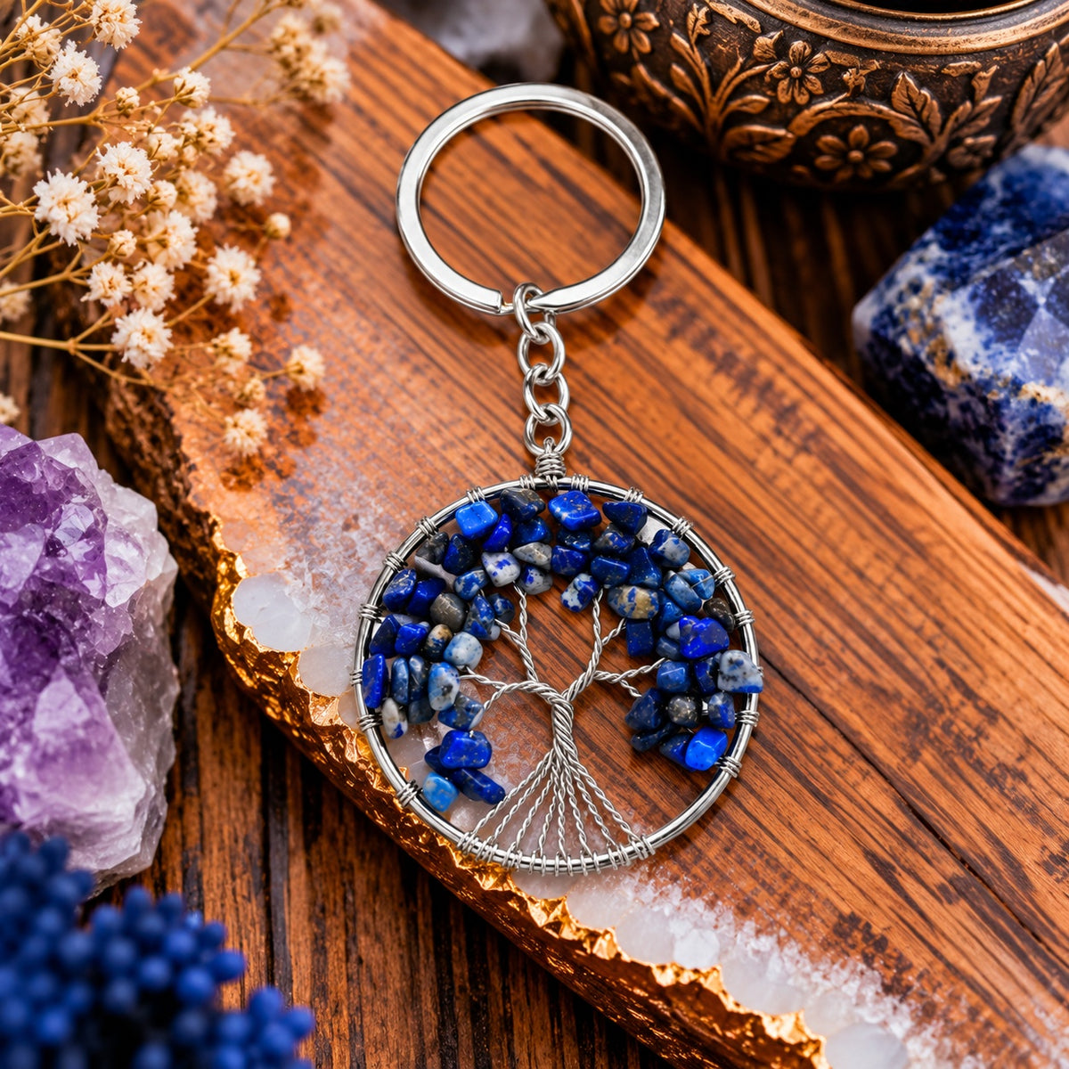 Lapis Lazuli Tree Of Life Keychain - Wildlings Crystals South Africa