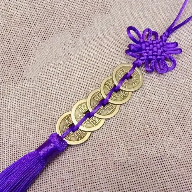 FIVE HANGING CHINESE KNOT & LUCKY COINS PURPLE