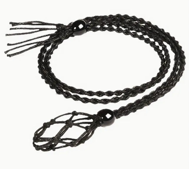 MACRAME CHANGEABLE POCKET STONE NECKLACE