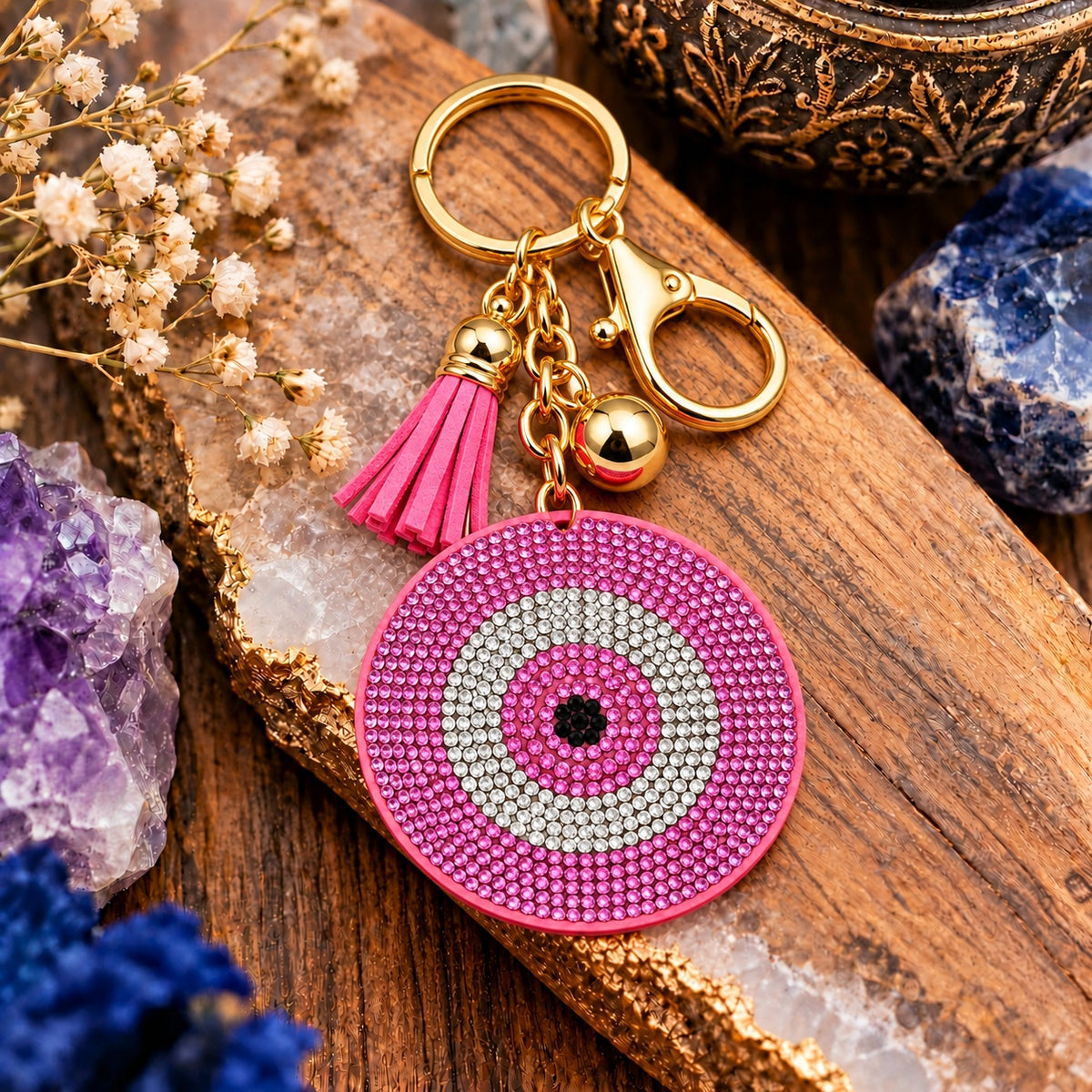 Pink Evil Eye Protection Keychain - Wildlings Crystals South Africa