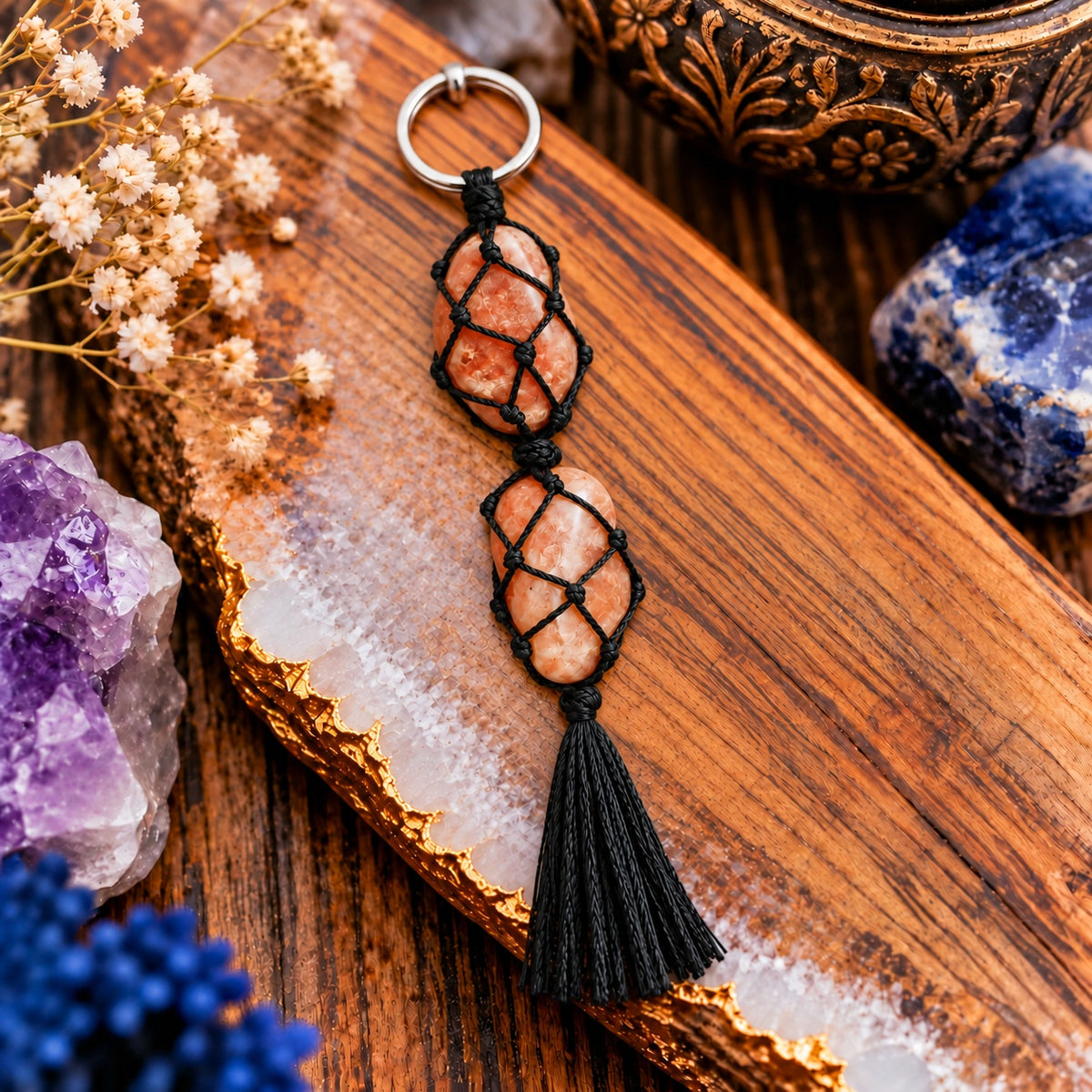 RED AVENTURINE MACRAME KEYCHAIN