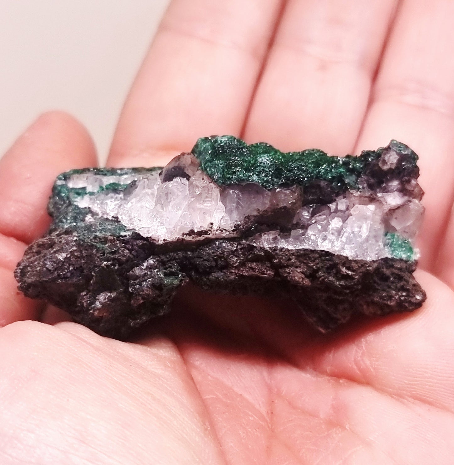 RARE BALL MALACHITE ON DRUZY QUARTZ 42 g