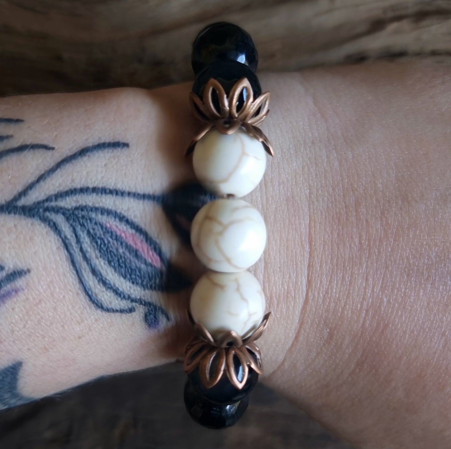 BLACK AGATE & HOWLITE DUO ENERGY BRACELET 10 mm - PROTECTION & ENLIGHTENMENT