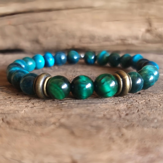 BLUE & GREEN TIGERS EYE BRACELET - PROSPERITY & PROTECTION