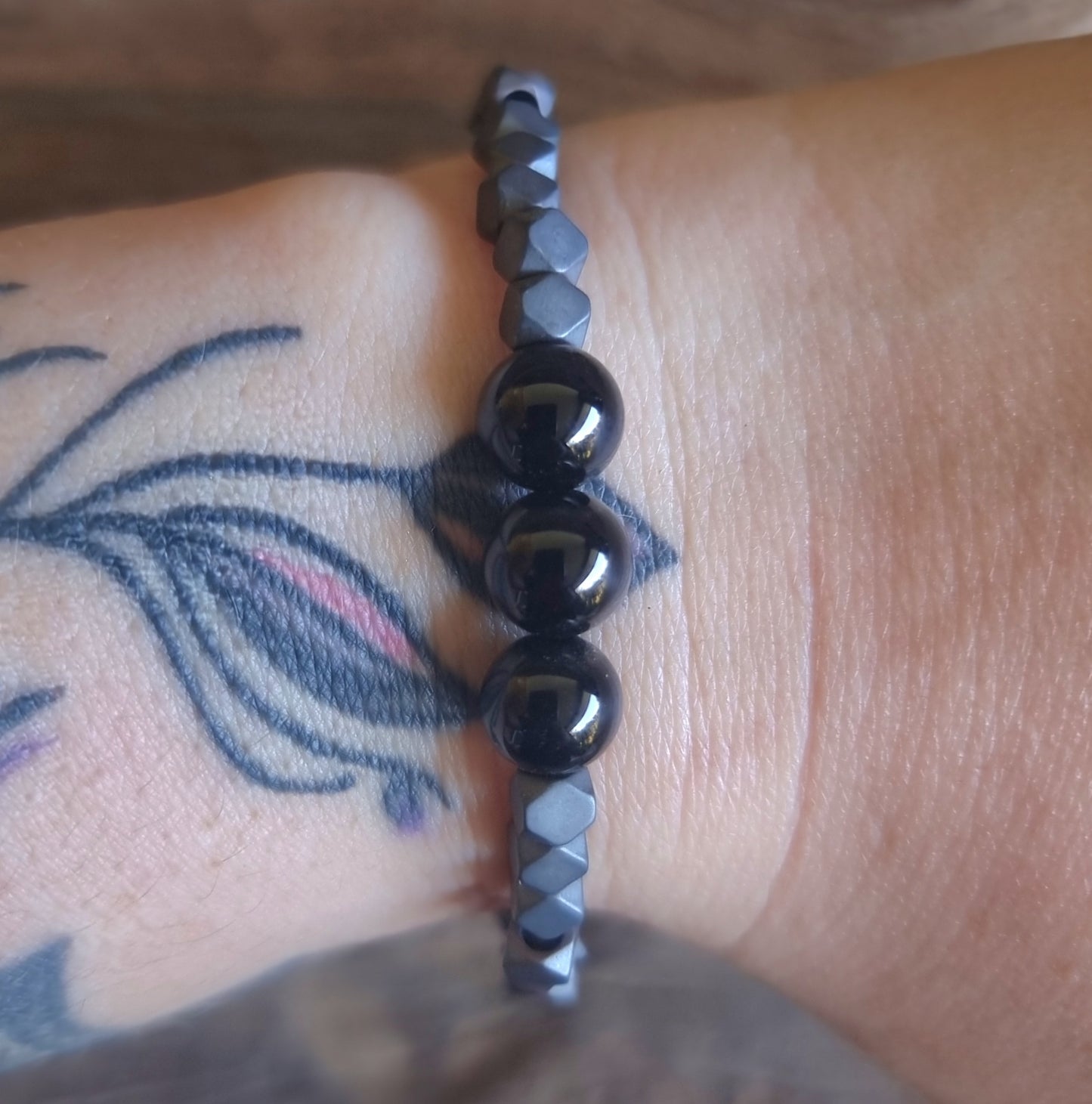 HEMATITE & BLACK AGATE DUO ENERGY BRACELET 4 mm - GROUNDING & PROTECTION