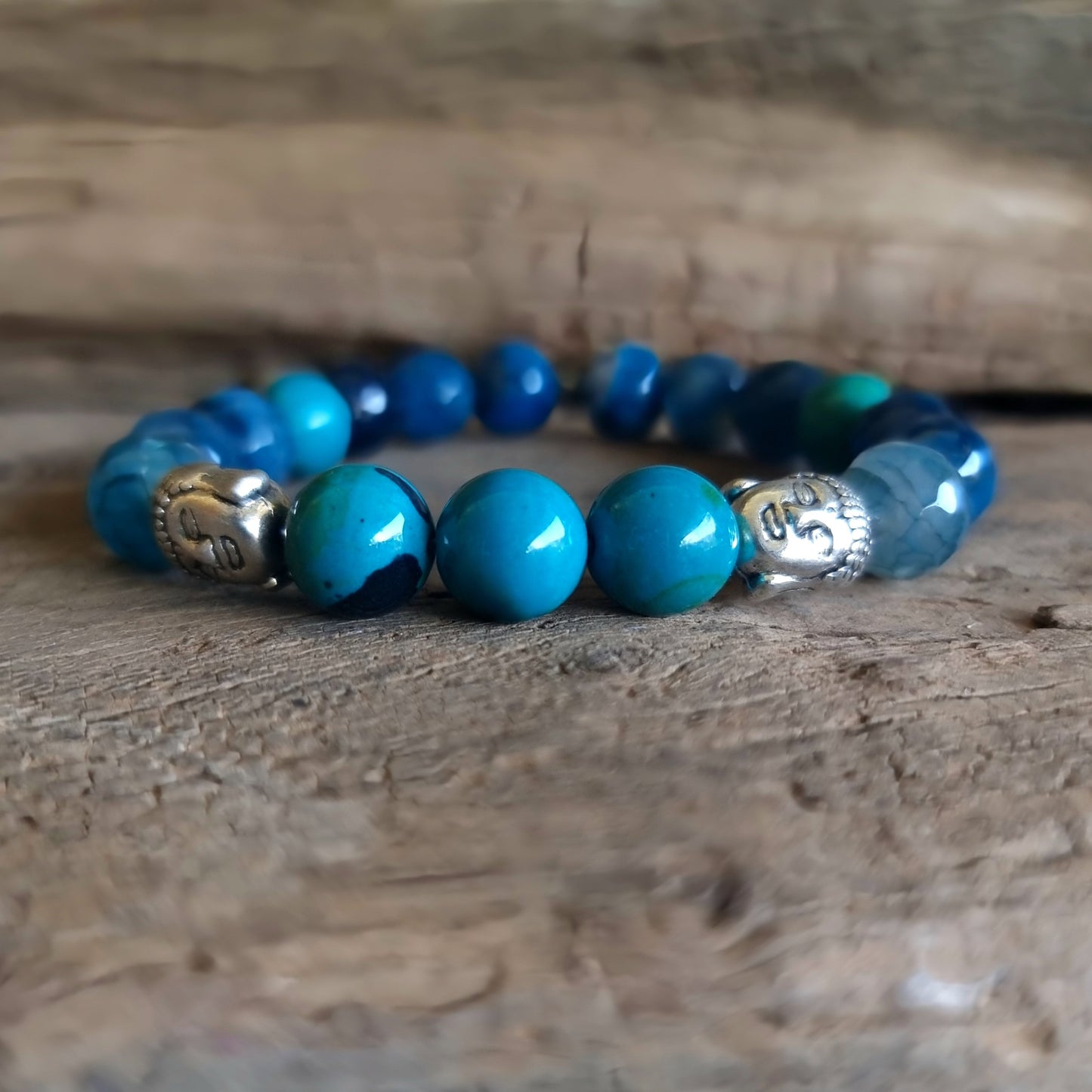 AZURITE, BLUE AGATE & CHRYSOCOLLA ENERGY BRACELET 10 mm - PERSONAL POWER