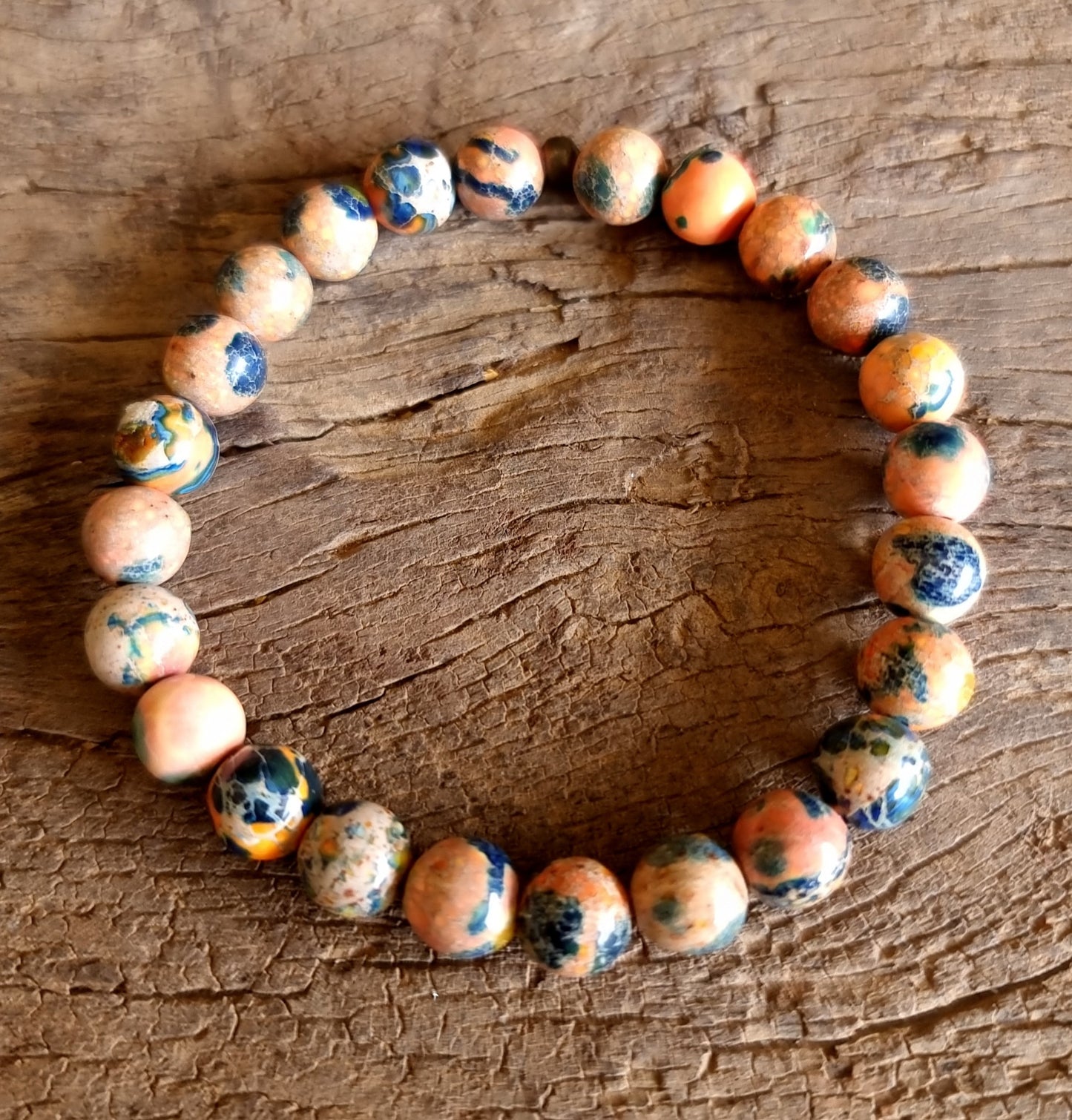 ORANGE & BLUE IMPERIAL PINE JASPER BRACELET 8mm - SPIRITUAL GROWTH