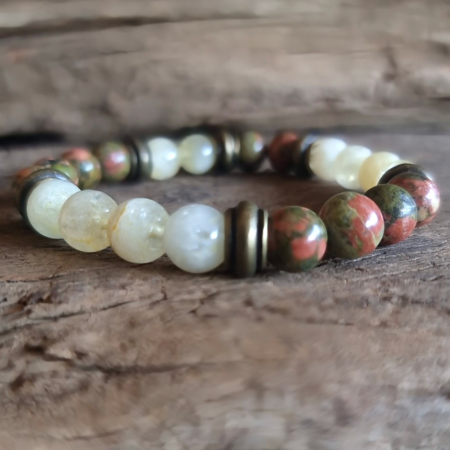 CITRINE & UNAKITE JASPER BRACELET 8mm - NEW BEGINNINGS & ABUNDANCE