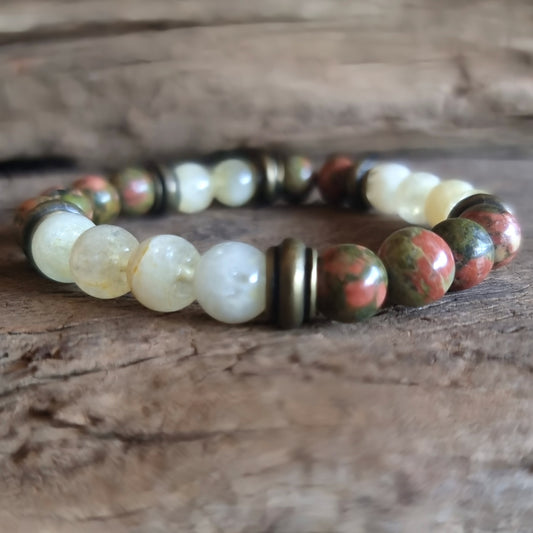 CITRINE & UNAKITE JASPER BRACELET 8mm - NEW BEGINNINGS & ABUNDANCE