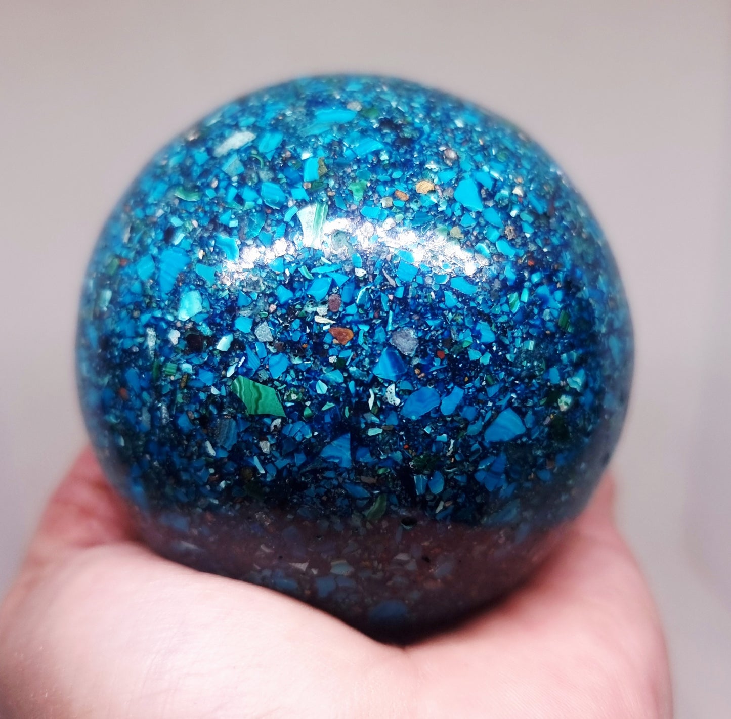 CHRYSOCOLLA,AZURITE & MALACHITE CONGLOMERATE SPHERE 7 cm (667 g)