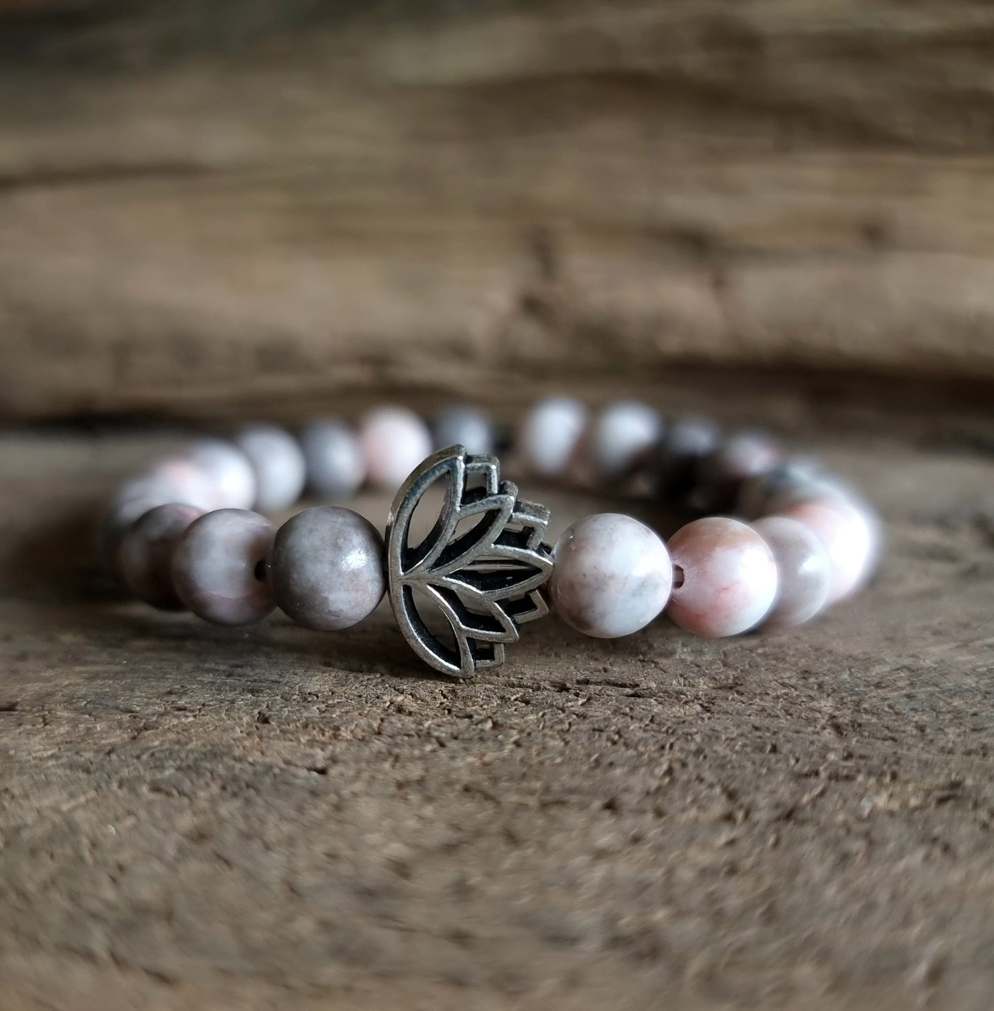 PINK ZEBRA JASPER ENERGY LOTUS BRACELET 8 mm - COURAGE