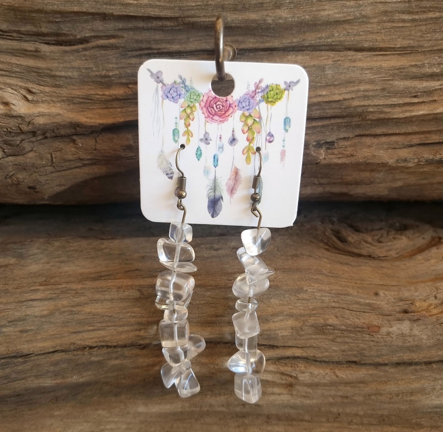 CLEAR QUARTZ CHIPPED EARRINGS 7cm - MASTER HEALER