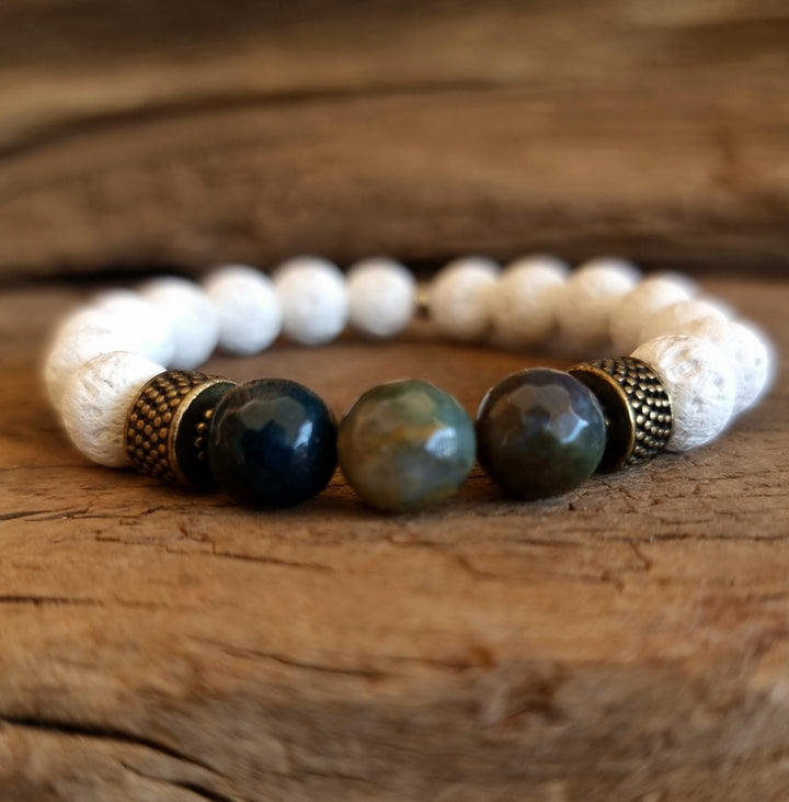 Lava Stone & Green Agate Diffuser Bracelet - Wildlings Crystals South Africa