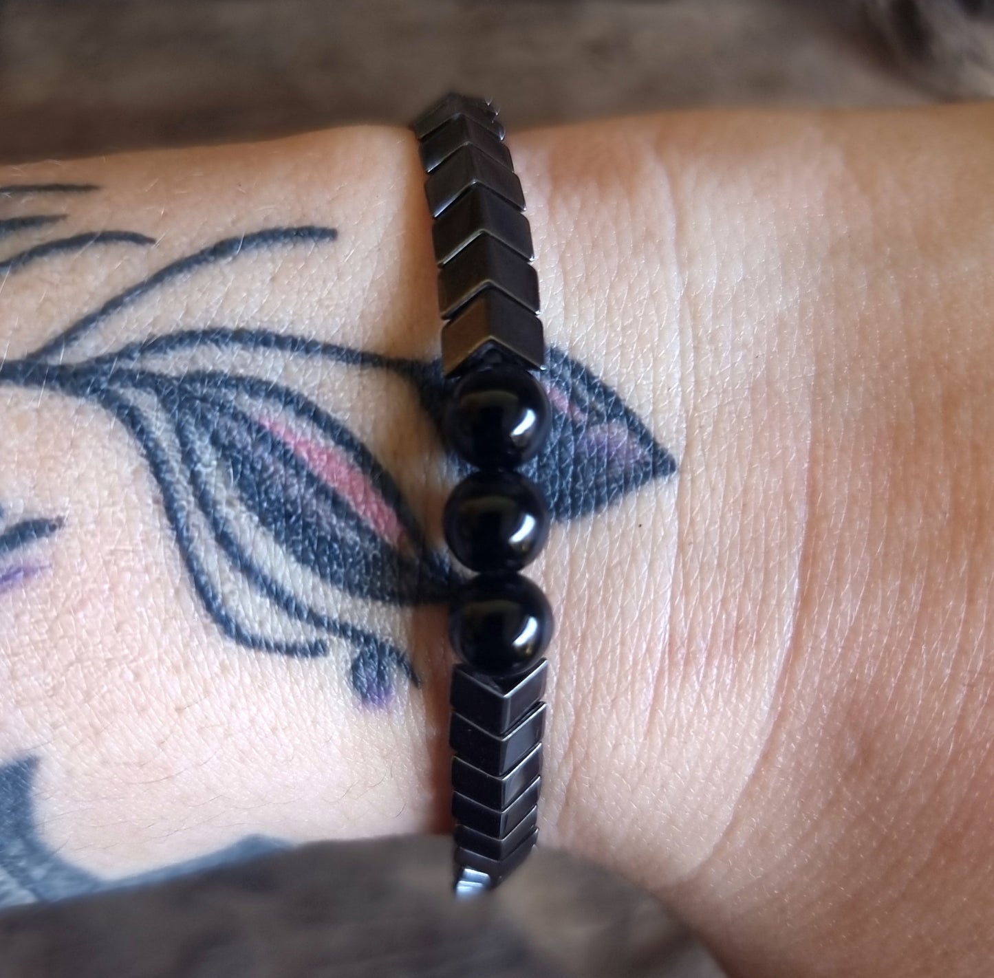 HEMATITE FACETED & BLACK AGATE DUO ENERGY BRACELET 4 mm - GROUNDING & PROTECTION