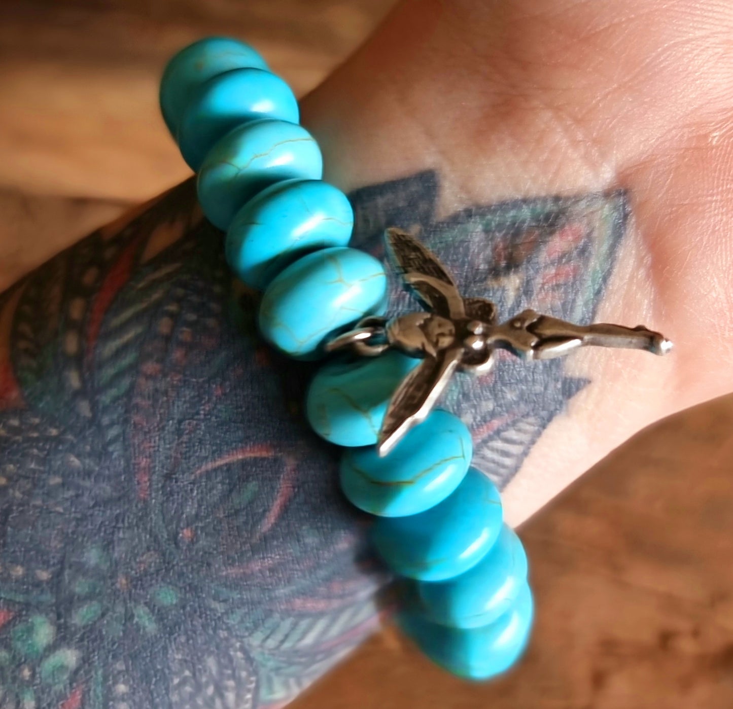 TURQUOISE HOWLITE NUGGET BRACELET 12 mm - GOOD FORTUNE