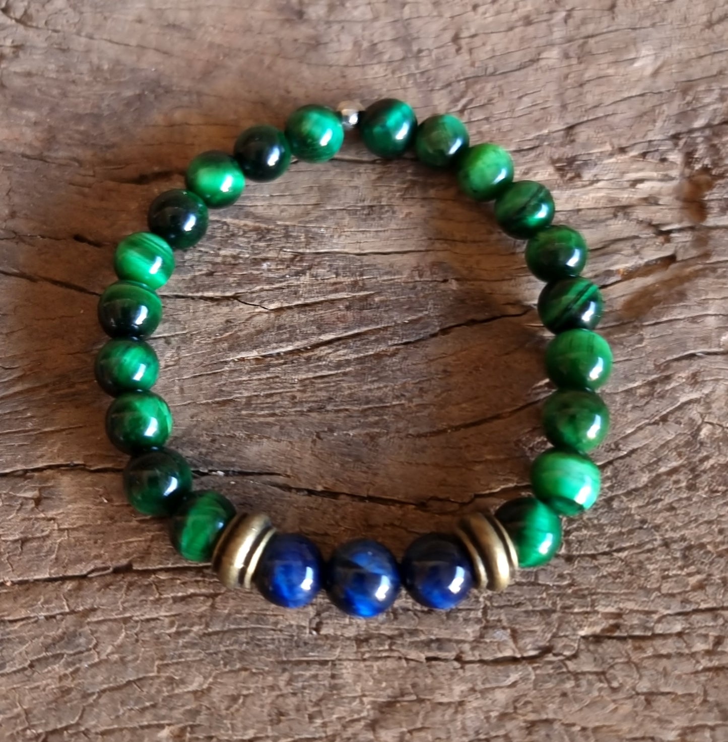 GREEN & BLUE TIGERS EYE DUO BRACELET 8 mm - PROSPERITY & PROTECTION