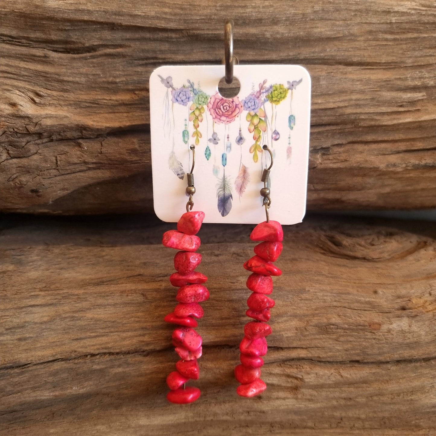 RED HOWLITE EARRINGS 7cm - THE CALMING STONE