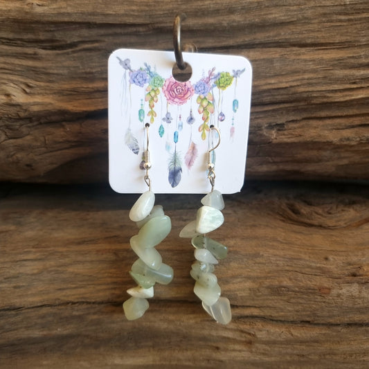 NEW JADE CHIPPED EARRINGS 7cm - ABUNDANCE