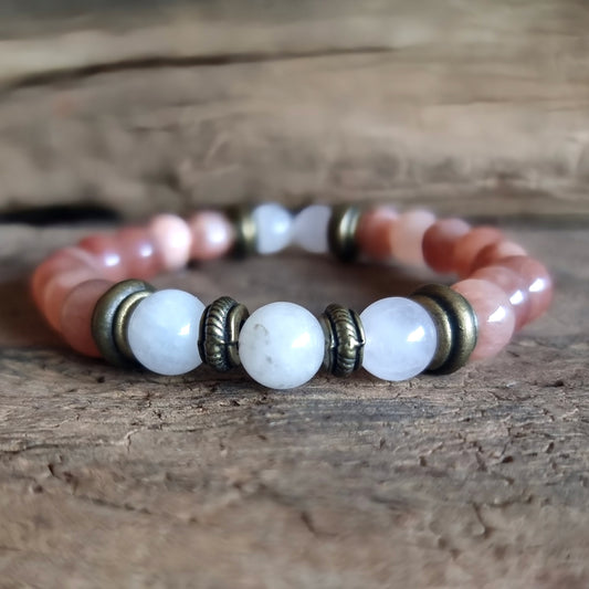 STRAWBERRY & ROSE QUARTZ DUO BRACELET - SELF LOVE