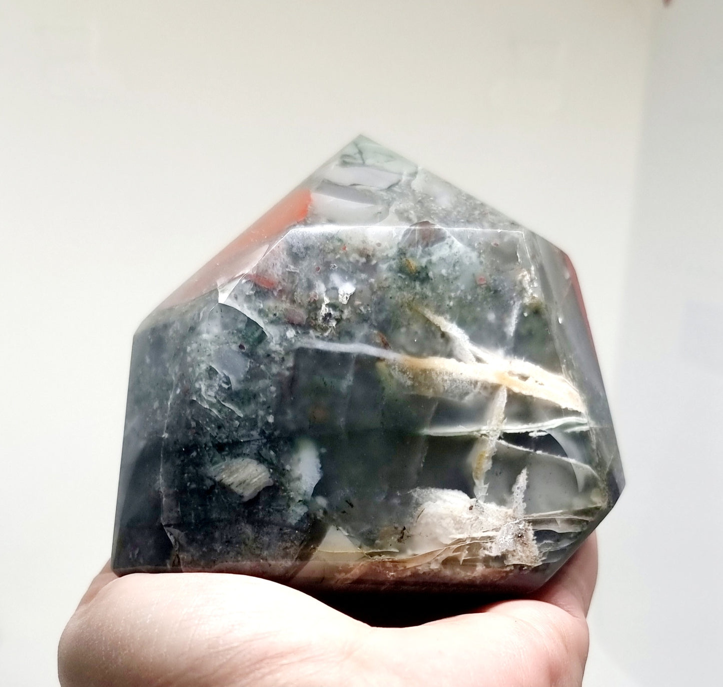 POLISHED AFRICAN BLOODSTONE WITH PYRITE TOWER 595 g - GROUNDING & PROTECTION