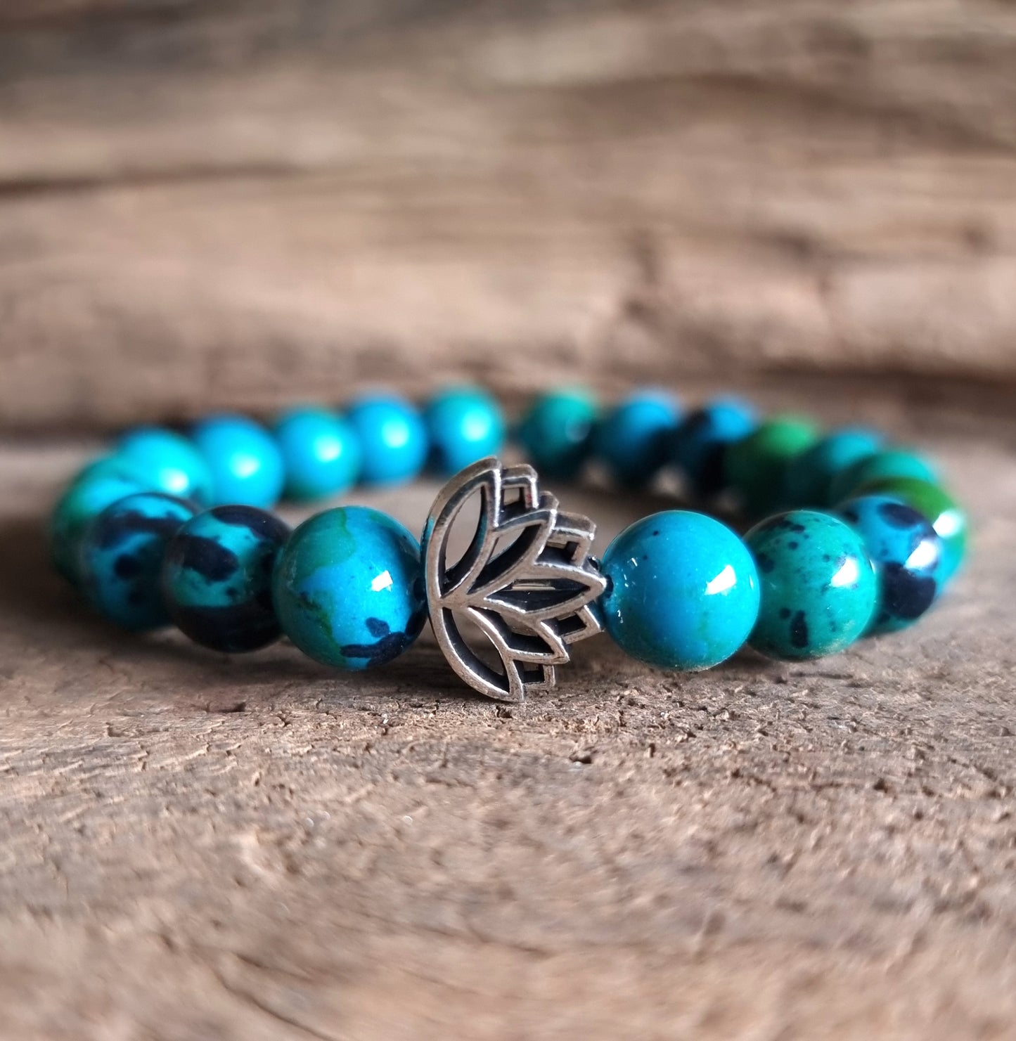 AZURITE & CHRYSOCOLLA LOTUS ENERGY BRACELET 10 mm - PERSONAL POWER