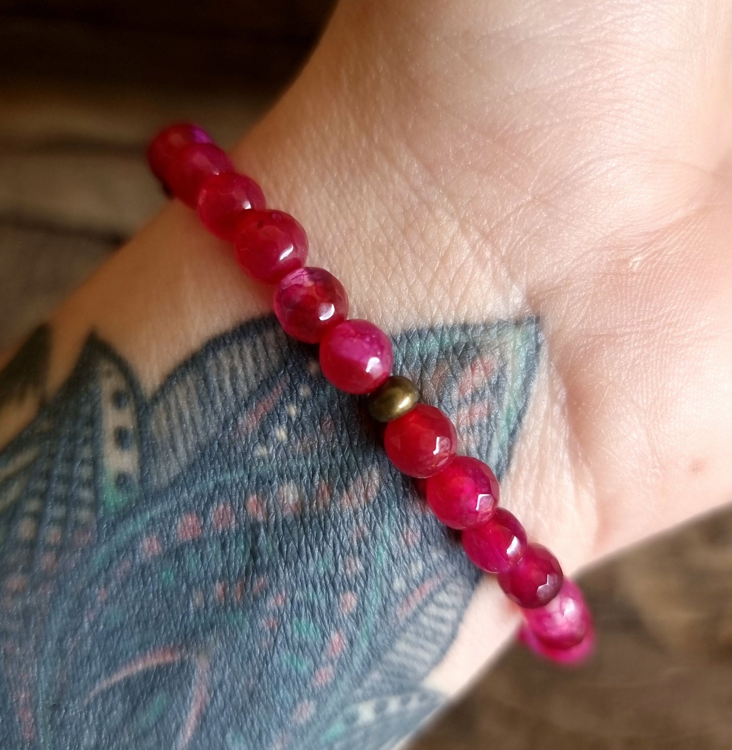 PINK AGATE FACETED BRACELET 6mm  - PROTECTION