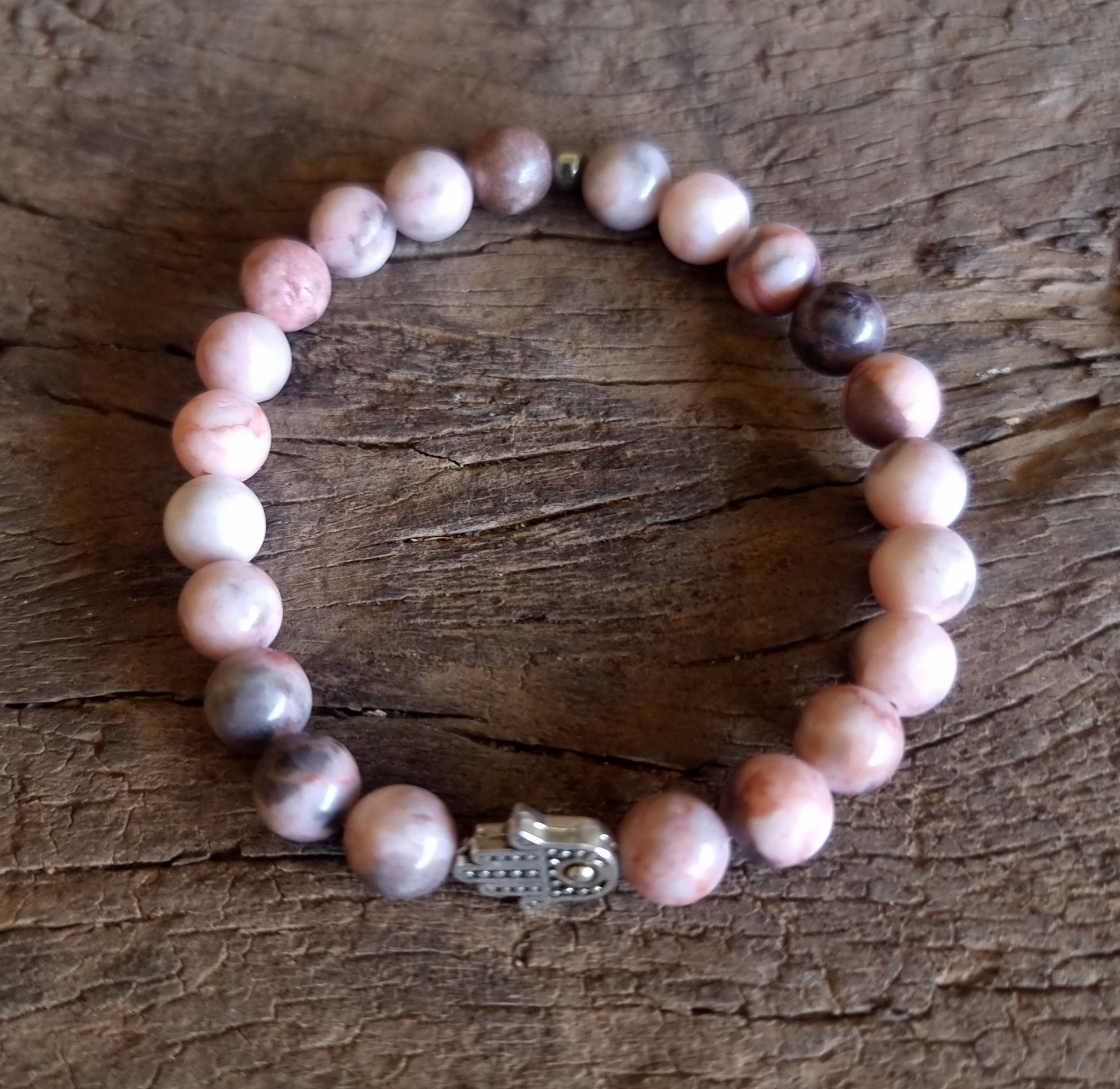 PINK ZEBRA JASPER ENERGY HAMSA HAND BRACELET mm COURAGE SMALL