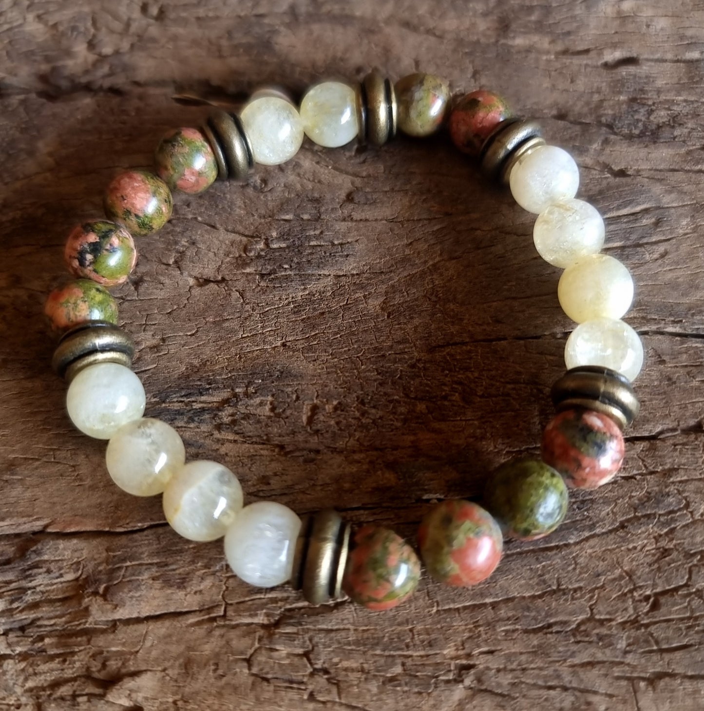 CITRINE & UNAKITE JASPER BRACELET 8mm - NEW BEGINNINGS & ABUNDANCE