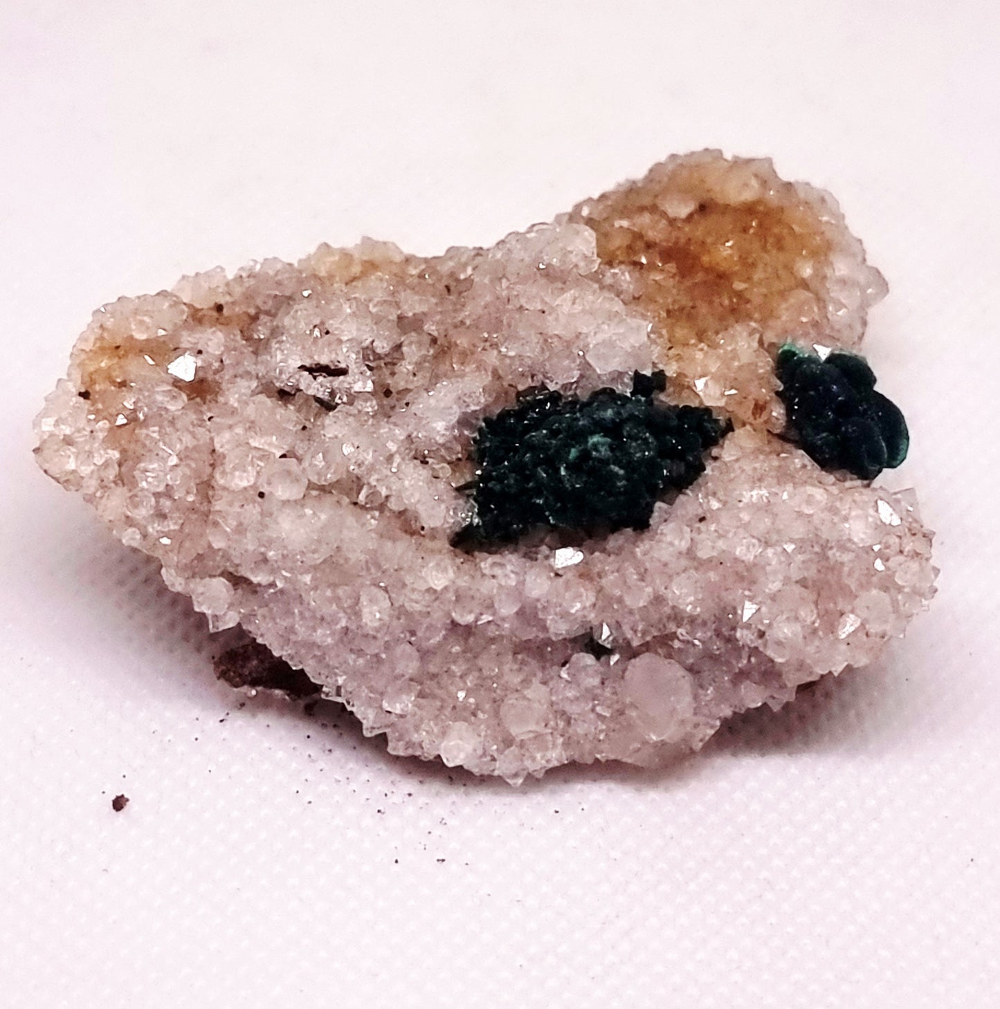 RARE BALL MALACHITE ON DRUZY QUARTZ 64 g