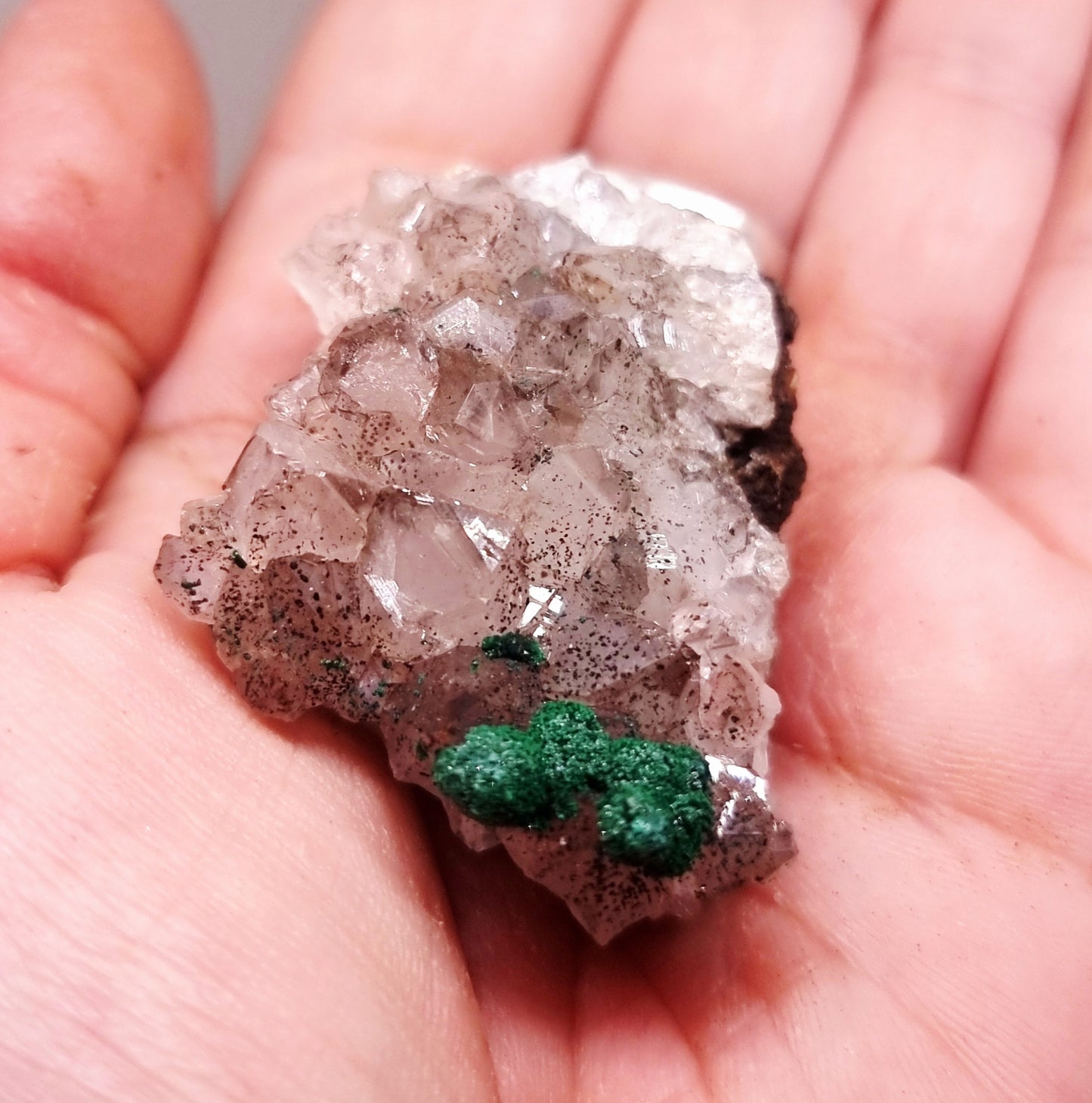 RARE BALL MALACHITE ON DRUZY QUARTZ 31 g
