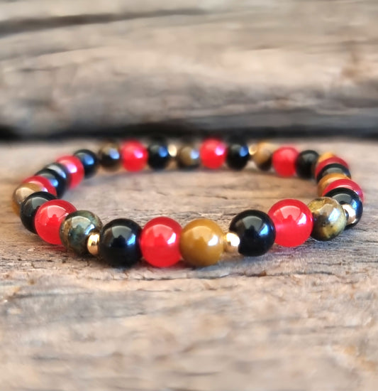 TRIPLE PROTECTION & WEALTH BRACELET 6mm - TIGER EYE, CARNELIAN & TOURMALINE