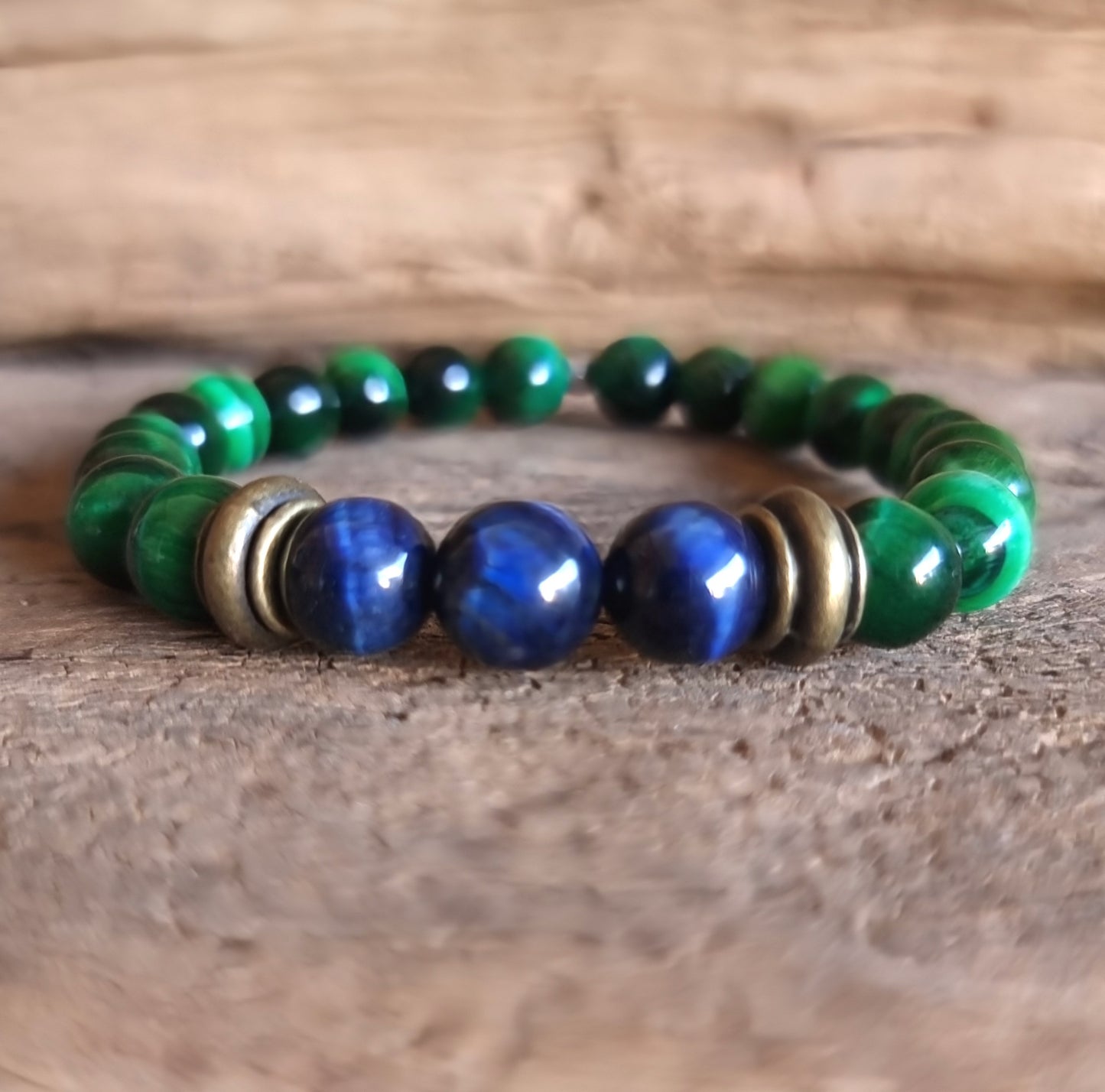 GREEN & BLUE TIGERS EYE DUO BRACELET 8 mm - PROSPERITY & PROTECTION