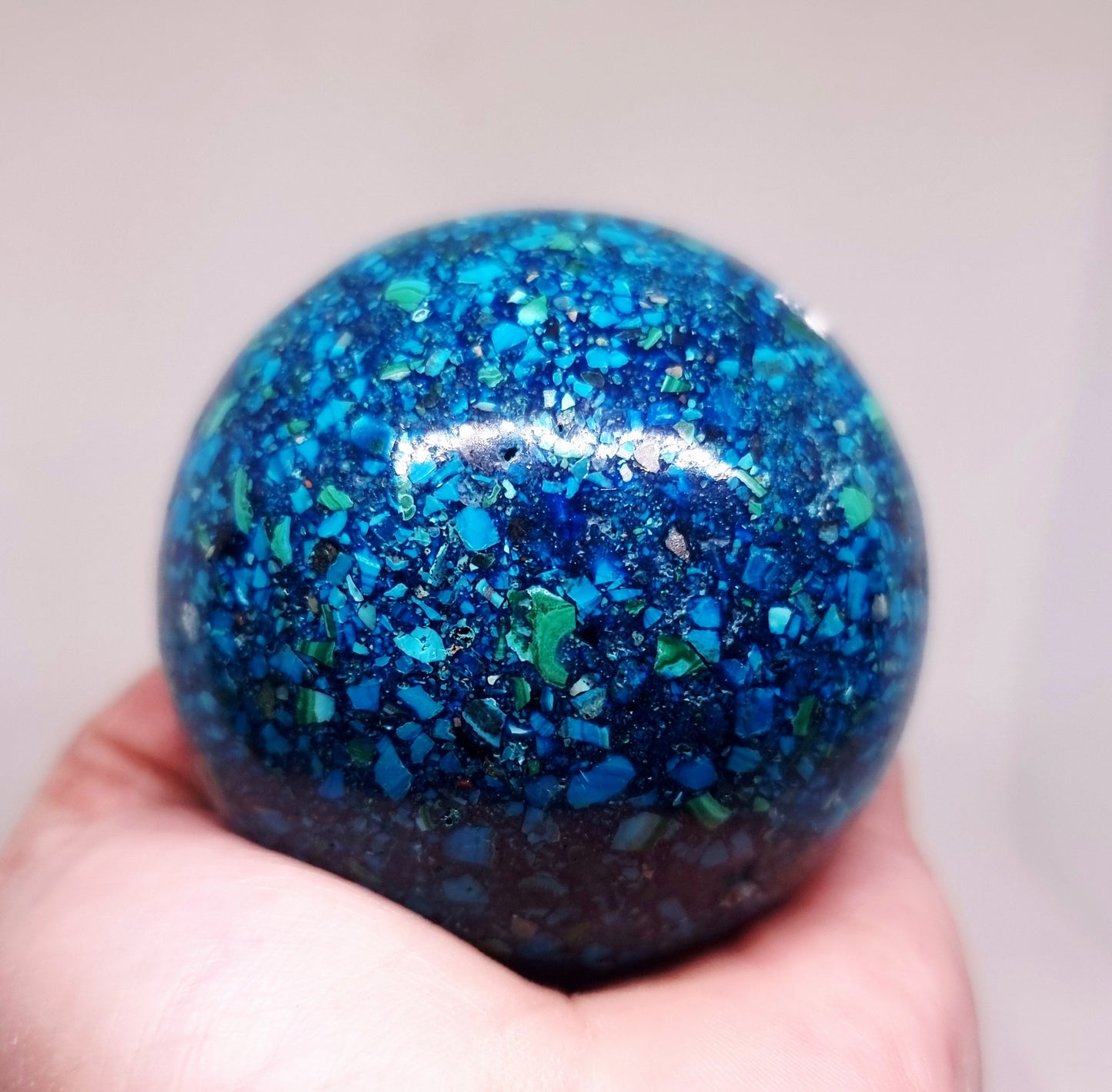 CHRYSOCOLLA,AZURITE & MALACHITE CONGLOMERATE SPHERE 6 cm