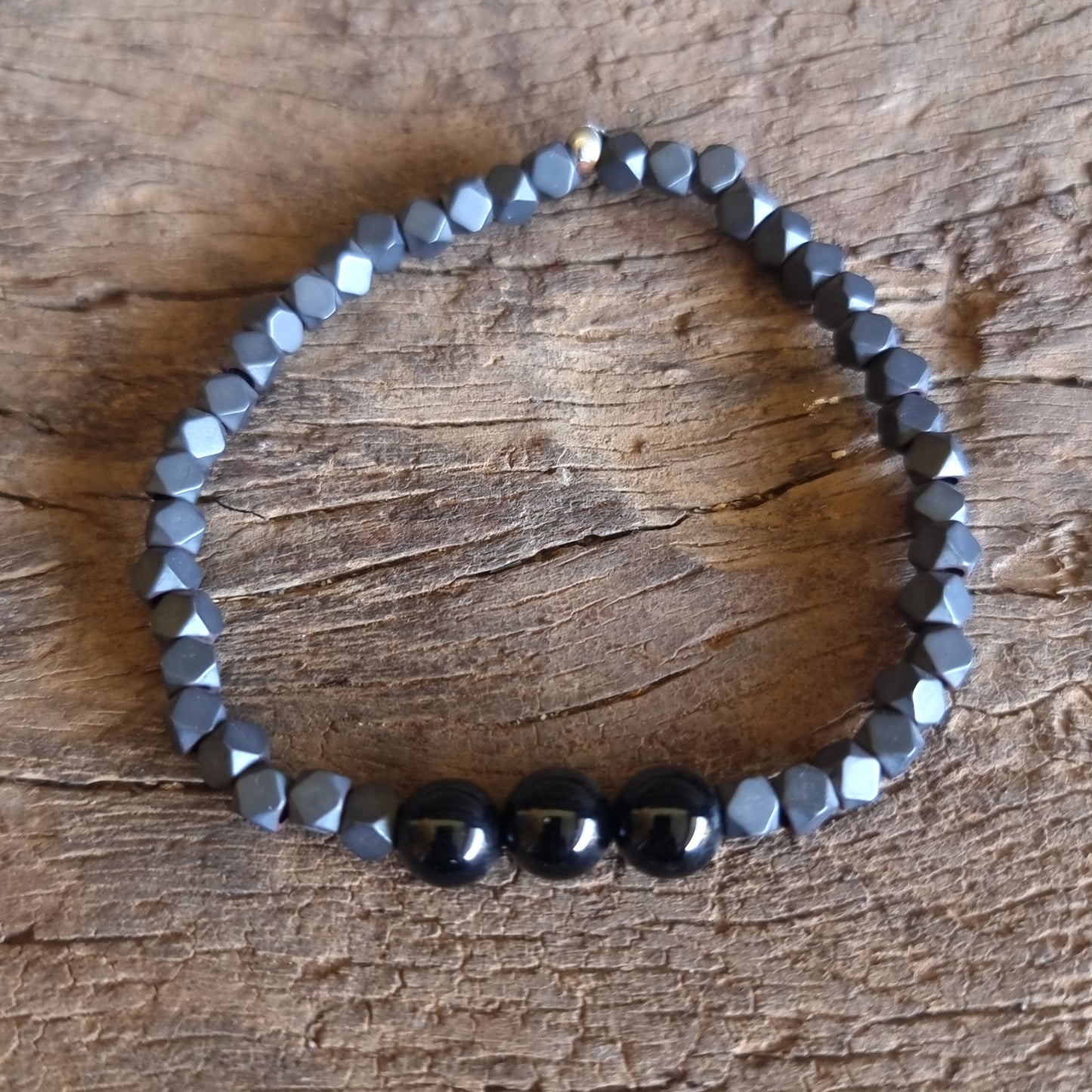 HEMATITE & BLACK AGATE DUO ENERGY BRACELET 4 mm - GROUNDING & PROTECTION