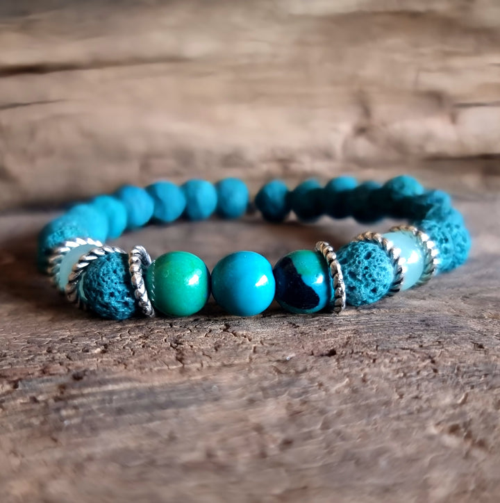 Lava Stone, Chrysocolla  & Green Aventurine Diffuser Bracelet - Wildlings Crystals South Africa