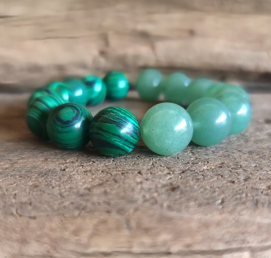 MALACHITE & GREEN AVENTURINE ENERGY DUO BRACELET 12 mm - PROSPERITY