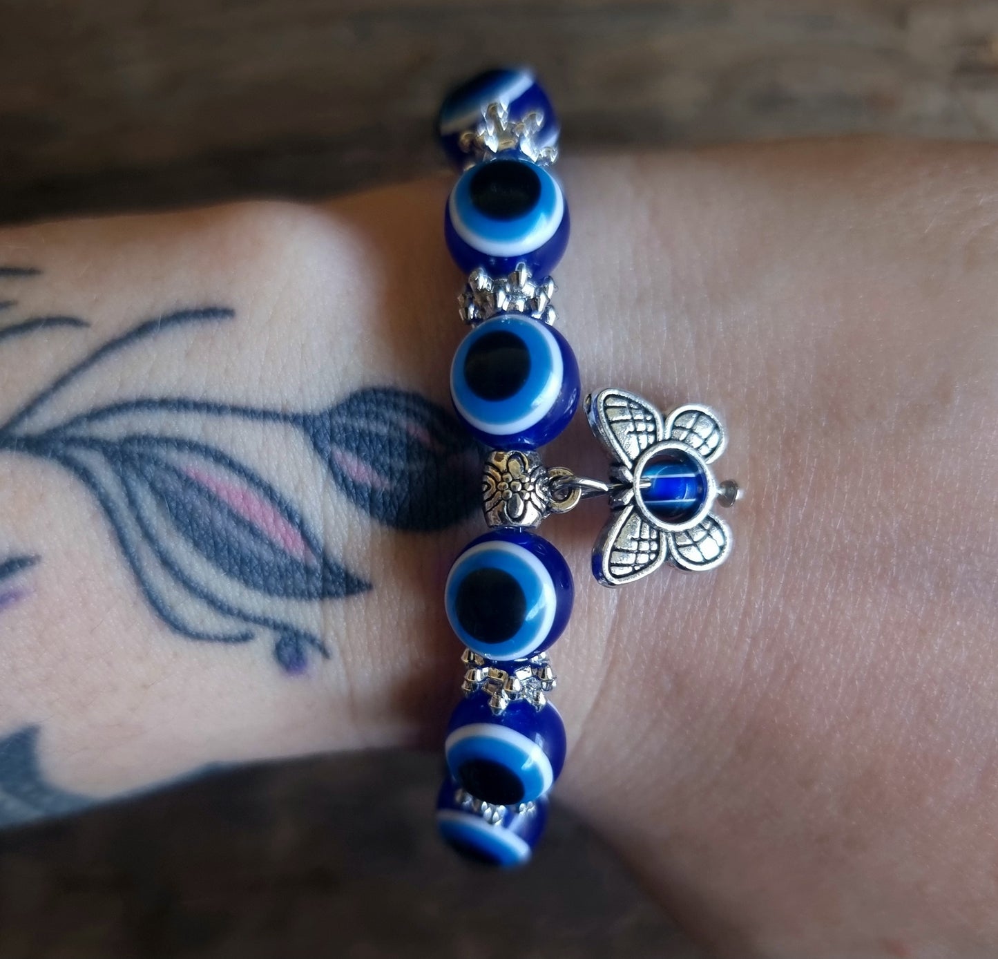 AGAINST EVIL EYE BUTTERFLY CHARM BRACELET 10 mm - PROTECTION AGAINST JEALOUSY