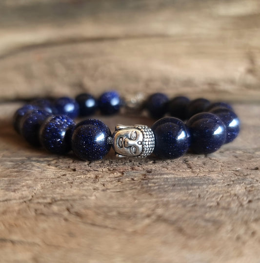 BLUE SANDSTONE BUDDHA ENERGY BRACELET 10mm - AMBITION