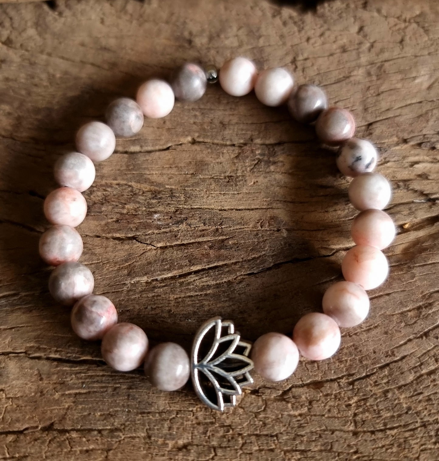 PINK ZEBRA JASPER ENERGY LOTUS BRACELET 8 mm - COURAGE