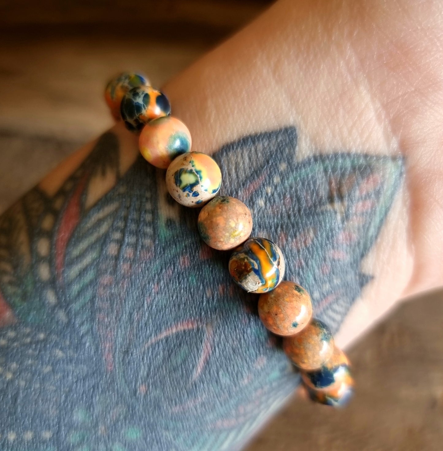 ORANGE & BLUE IMPERIAL PINE JASPER BRACELET 8mm - SPIRITUAL GROWTH