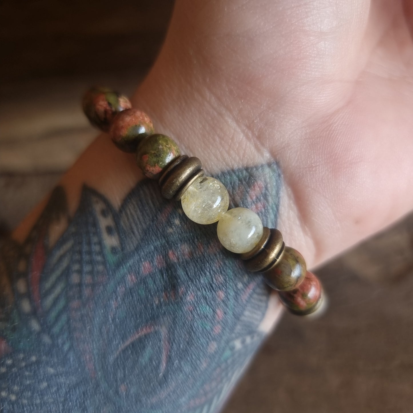 CITRINE & UNAKITE JASPER BRACELET 8mm - NEW BEGINNINGS & ABUNDANCE