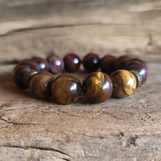 RED & BROWN TIGER EYE BRACELET 12mm - PROTECTION