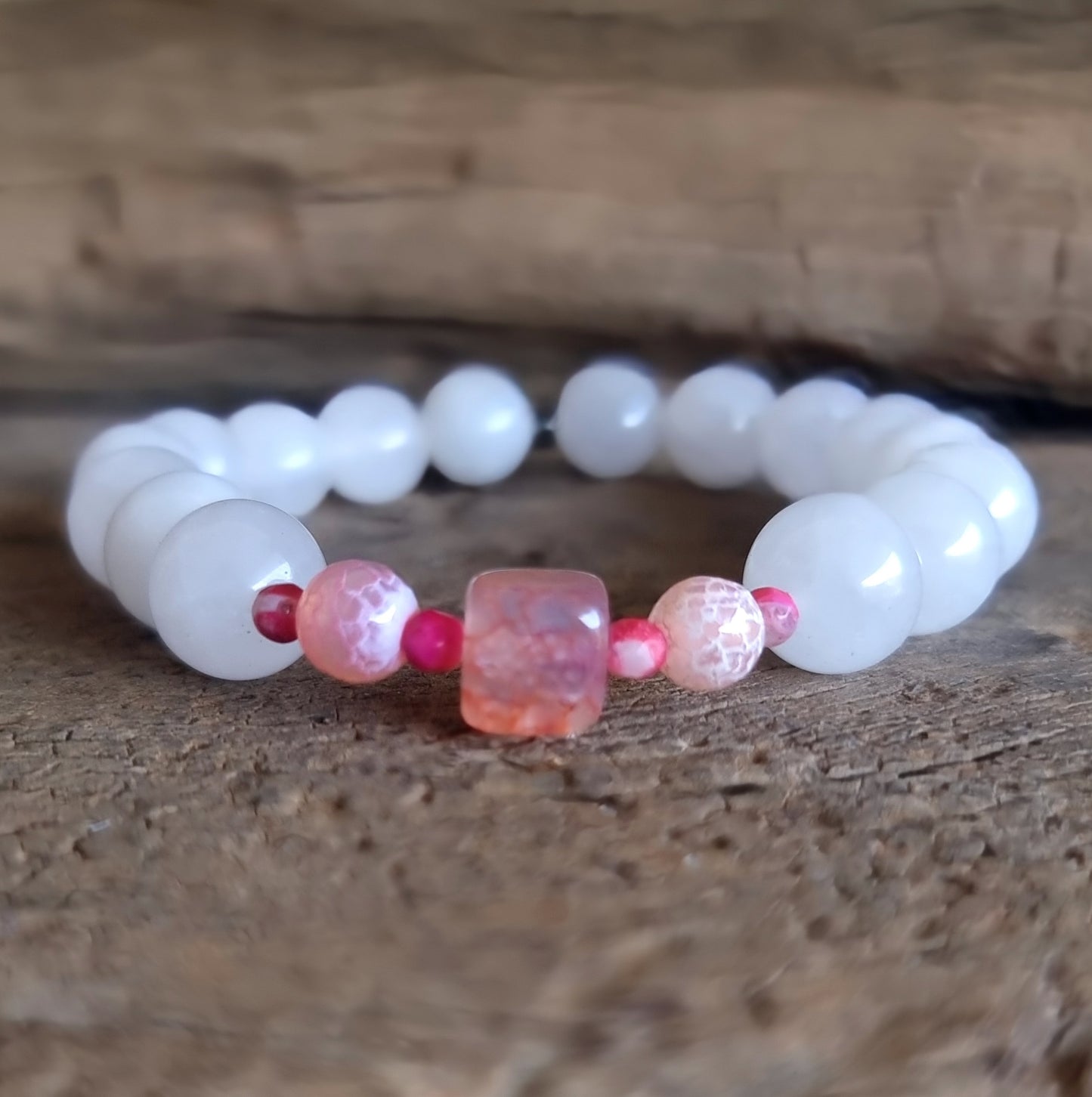 ROSE QUARTZ & PINK AGATE DUO BRACELET 10 mm - UNCONDITIONAL LOVE