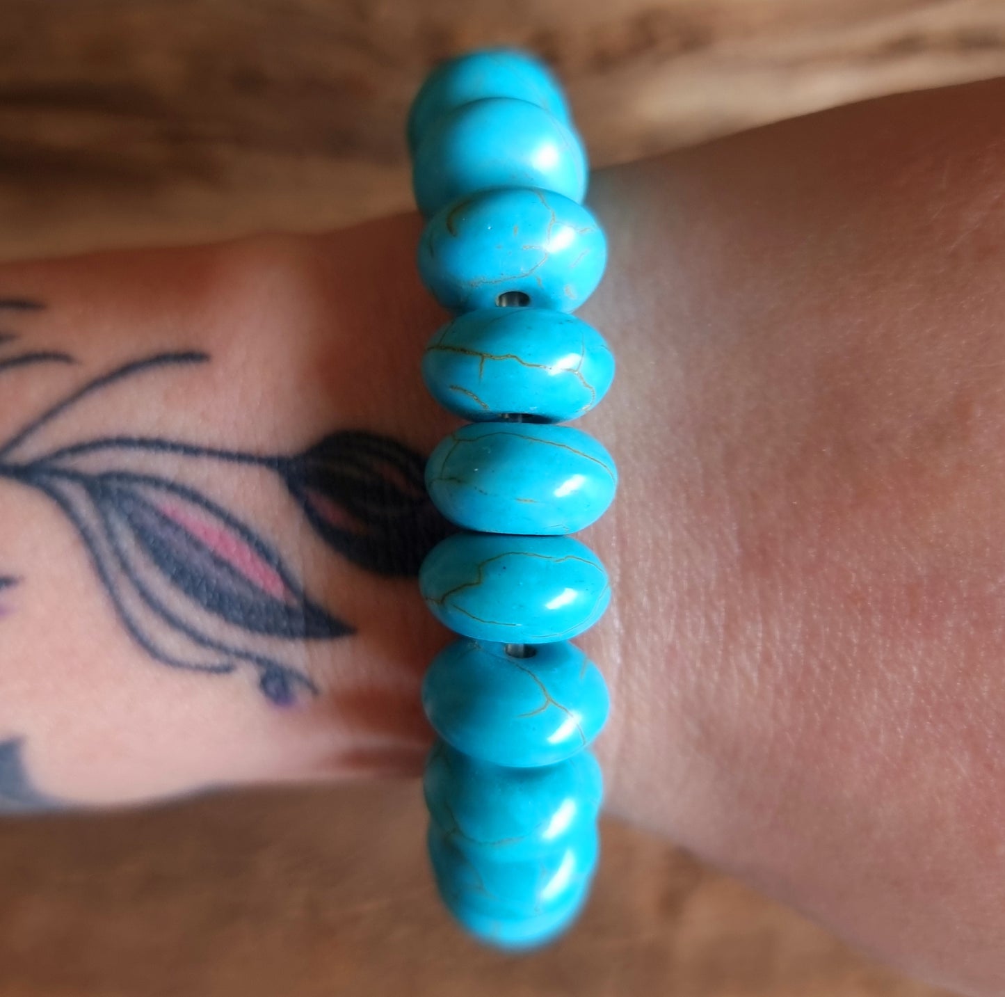 TURQUOISE HOWLITE NUGGET BRACELET 12 mm - GOOD FORTUNE