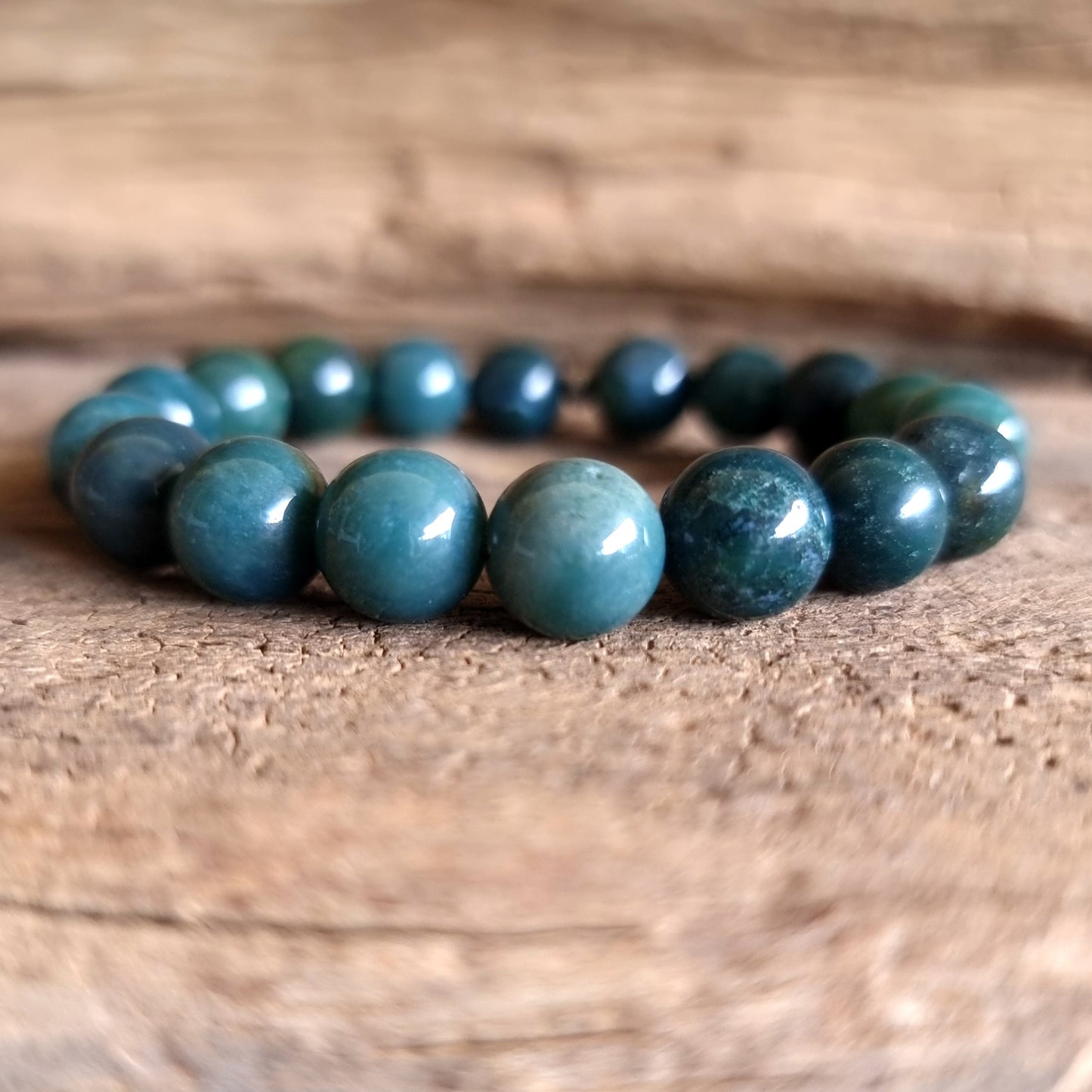 GREEN MOSS AGATE ENERGY BRACELET 10 mm - ABUNDANCE